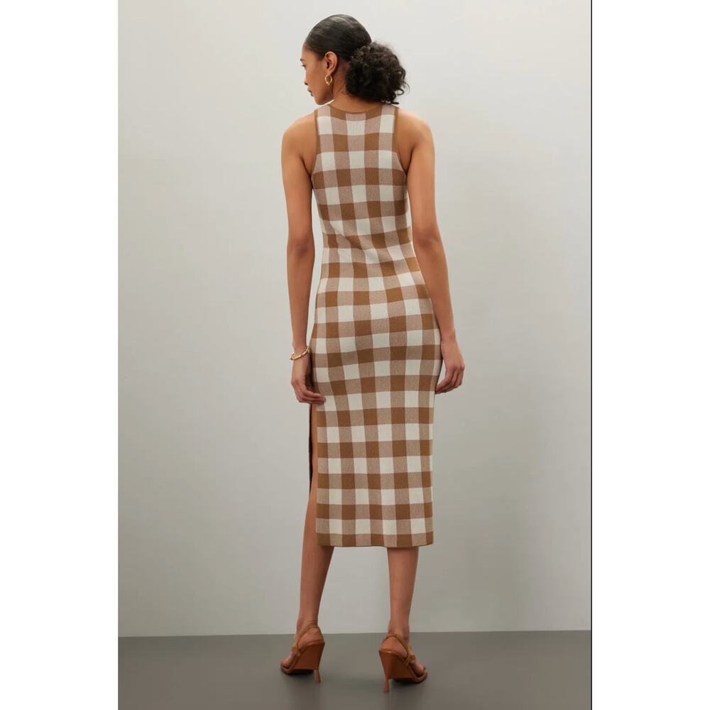 TOCCIN Emerson Midi Dress Sleeveless Gingham Check Knit Brown White Size XS - Picture 2 of 10